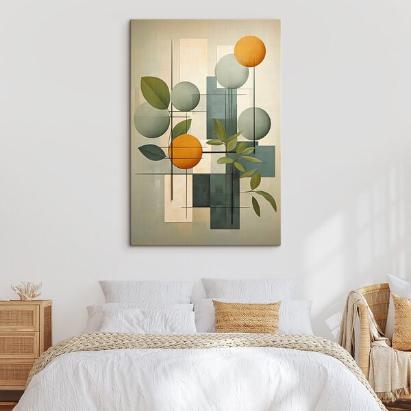 Art piece with leaves and circles