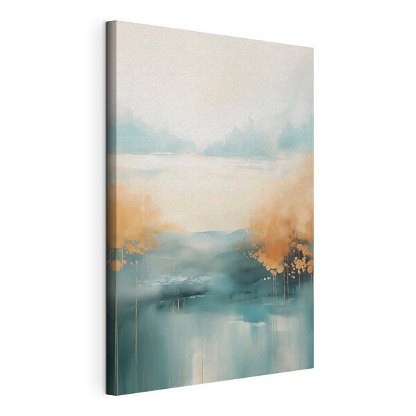 Painting of a landscape with trees and water