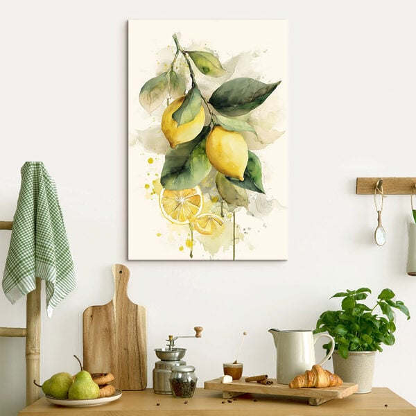 Watercolor of lemons on a branch