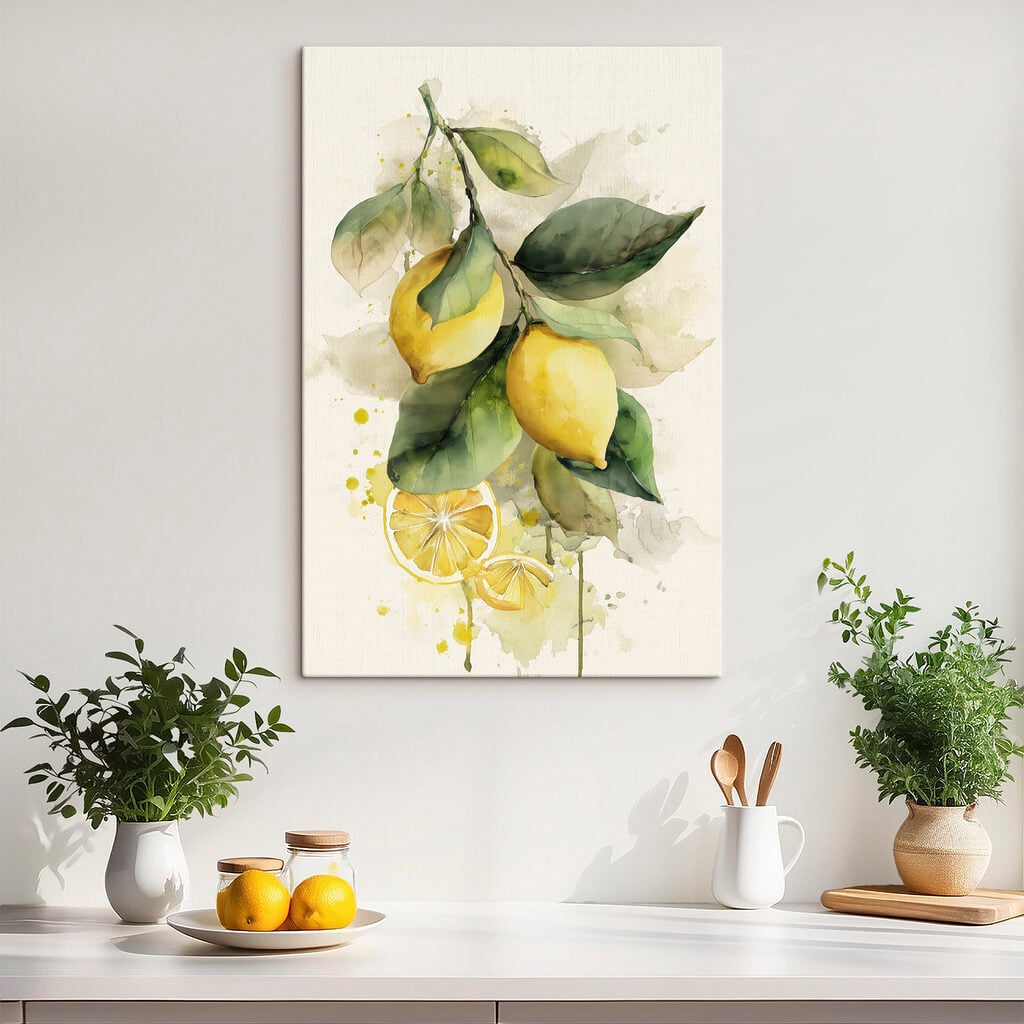 Watercolor of lemons on a branch