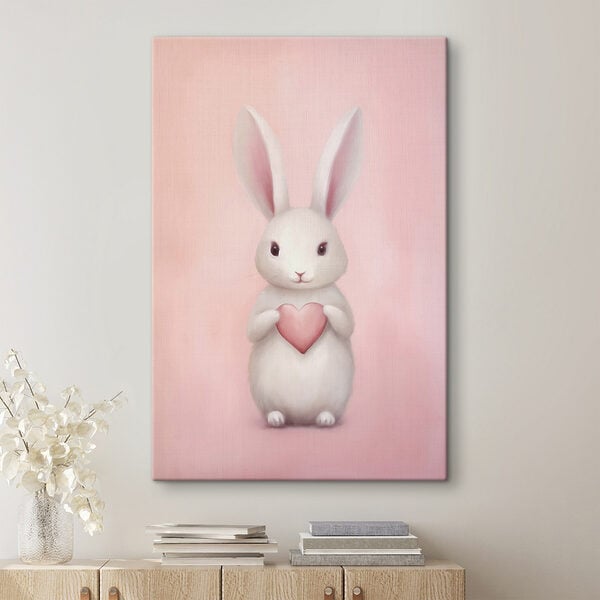 White rabbit holding a heart