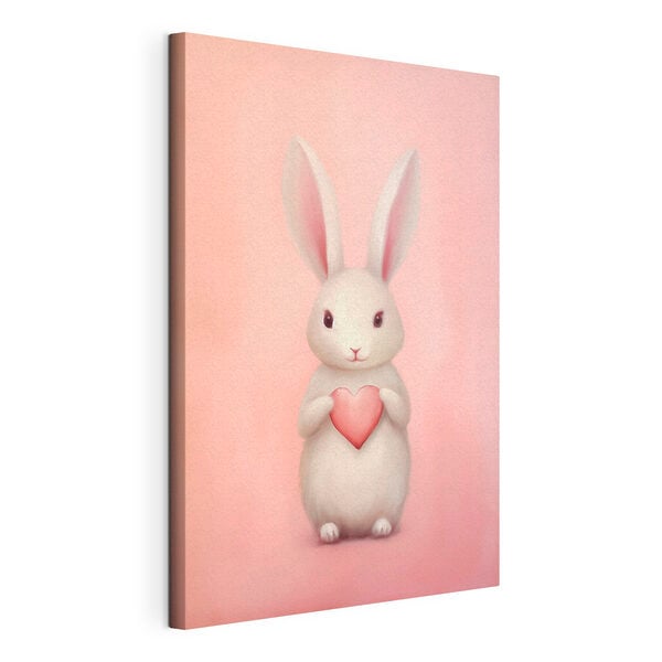 White rabbit holding a heart