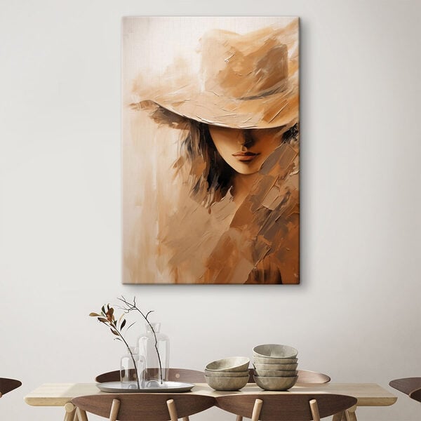 Painting of a woman's face with a hat
