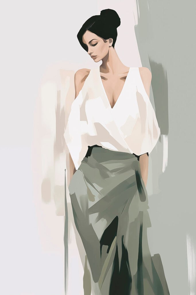 Woman in a white shirt and green skirt