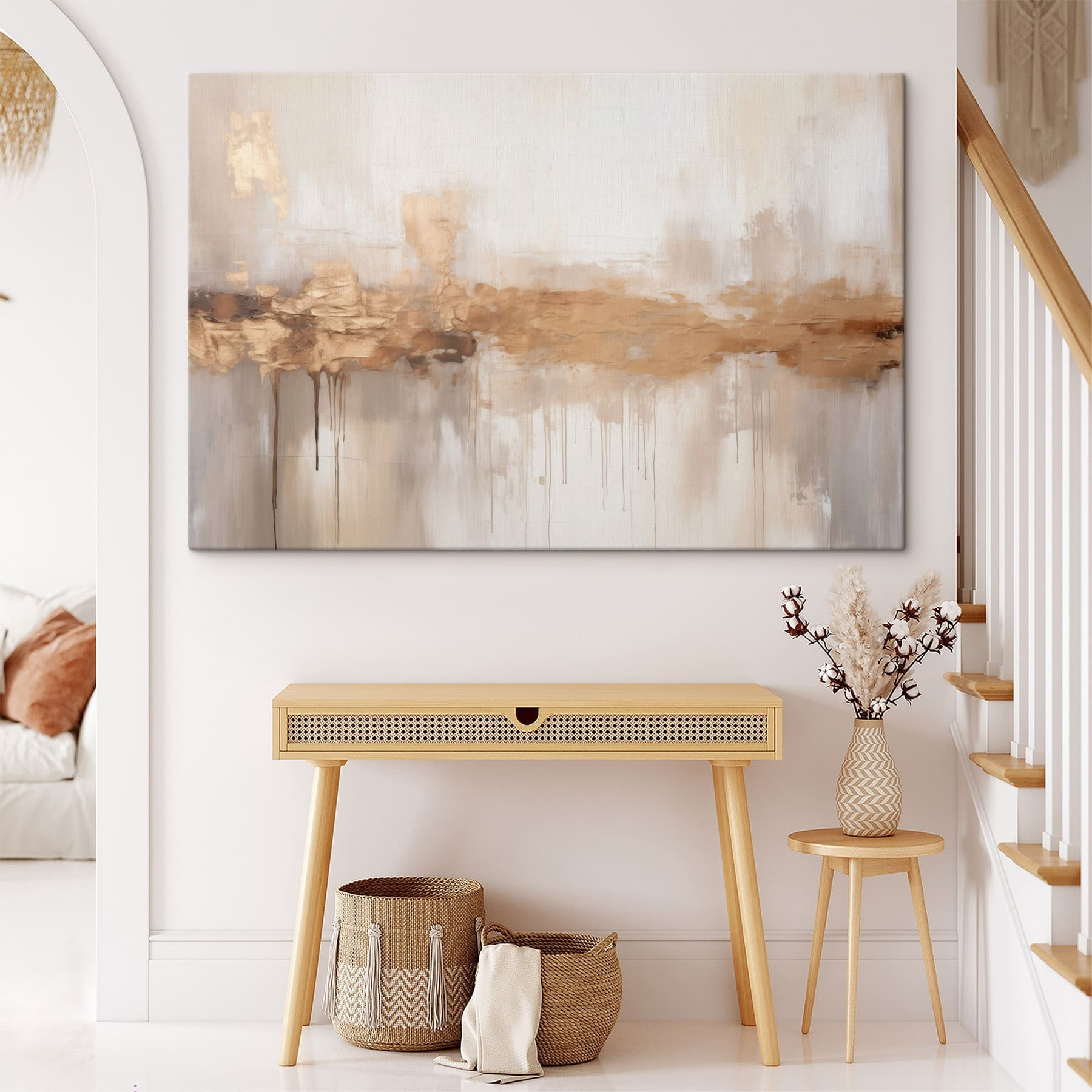 Painting of a white wall with brown paint dripping down