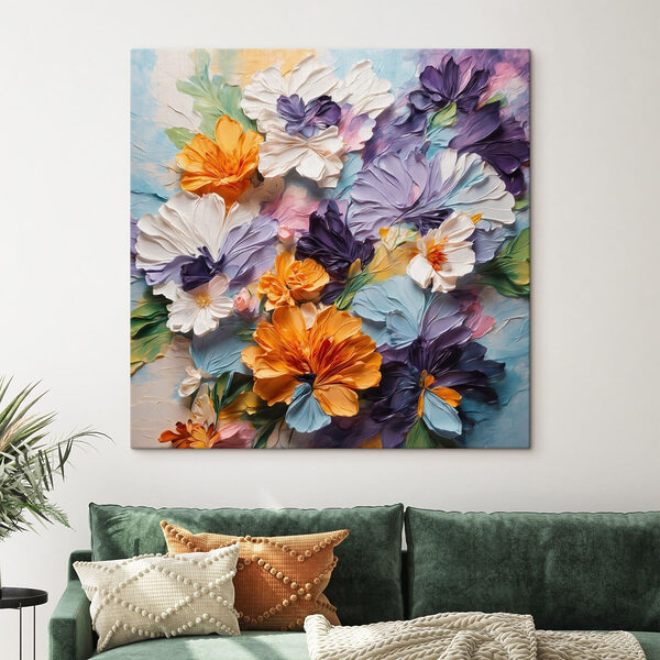 Tablouri Tablouri Tablou cu flori pe un fundal albastru (SKU: s48363)