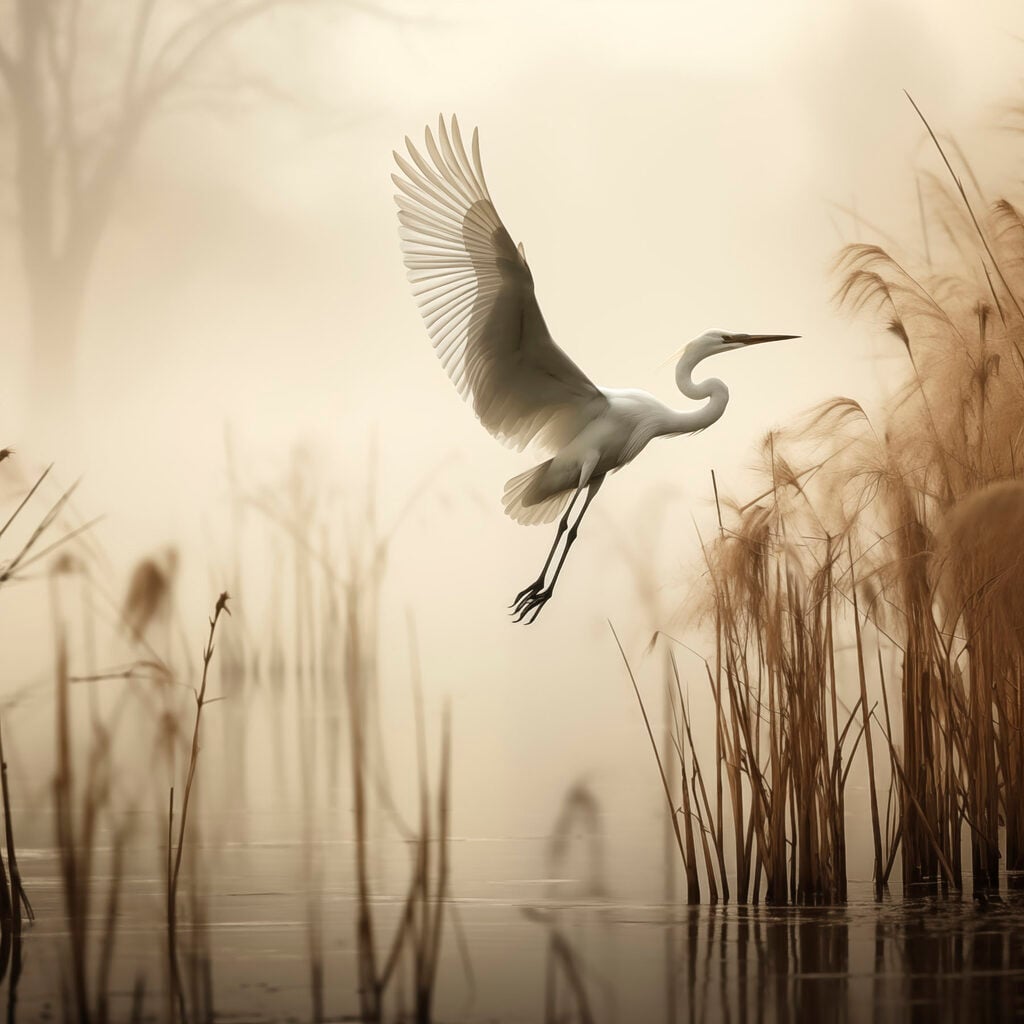 Bird flying over water