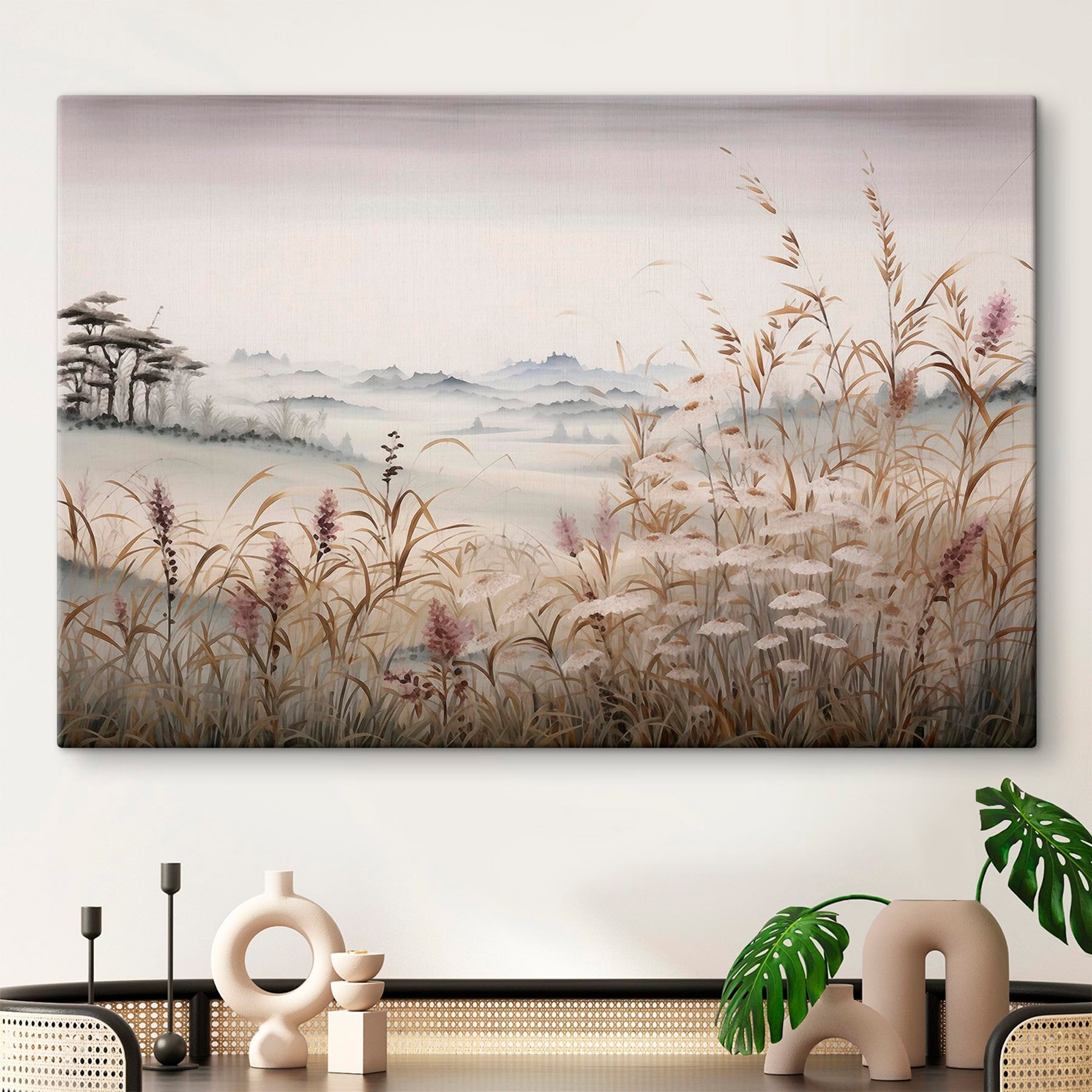 Painting of a landscape with grass and flowers