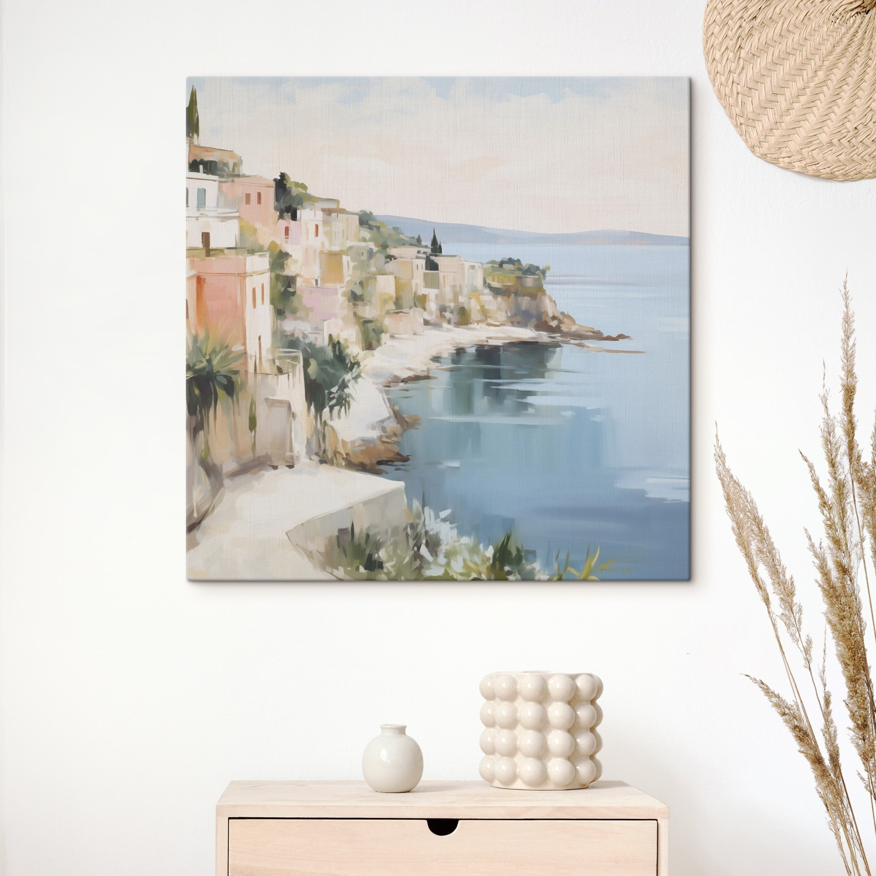 Painting of a city by the water