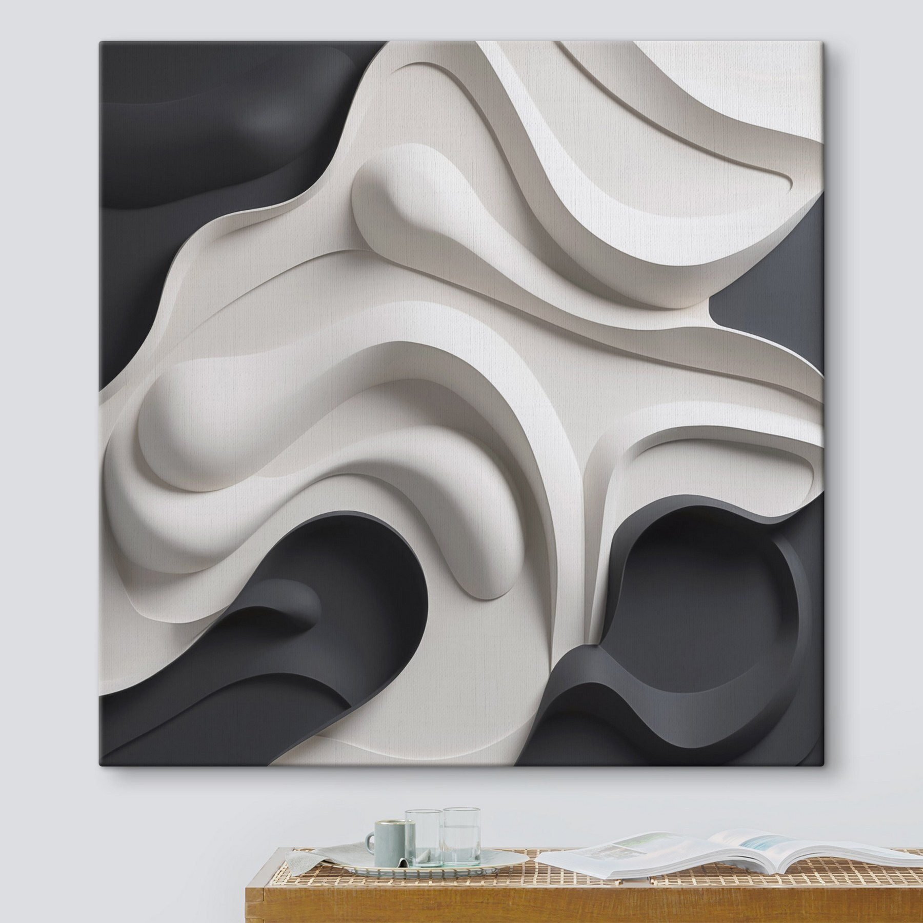 Black and white wavy shapes