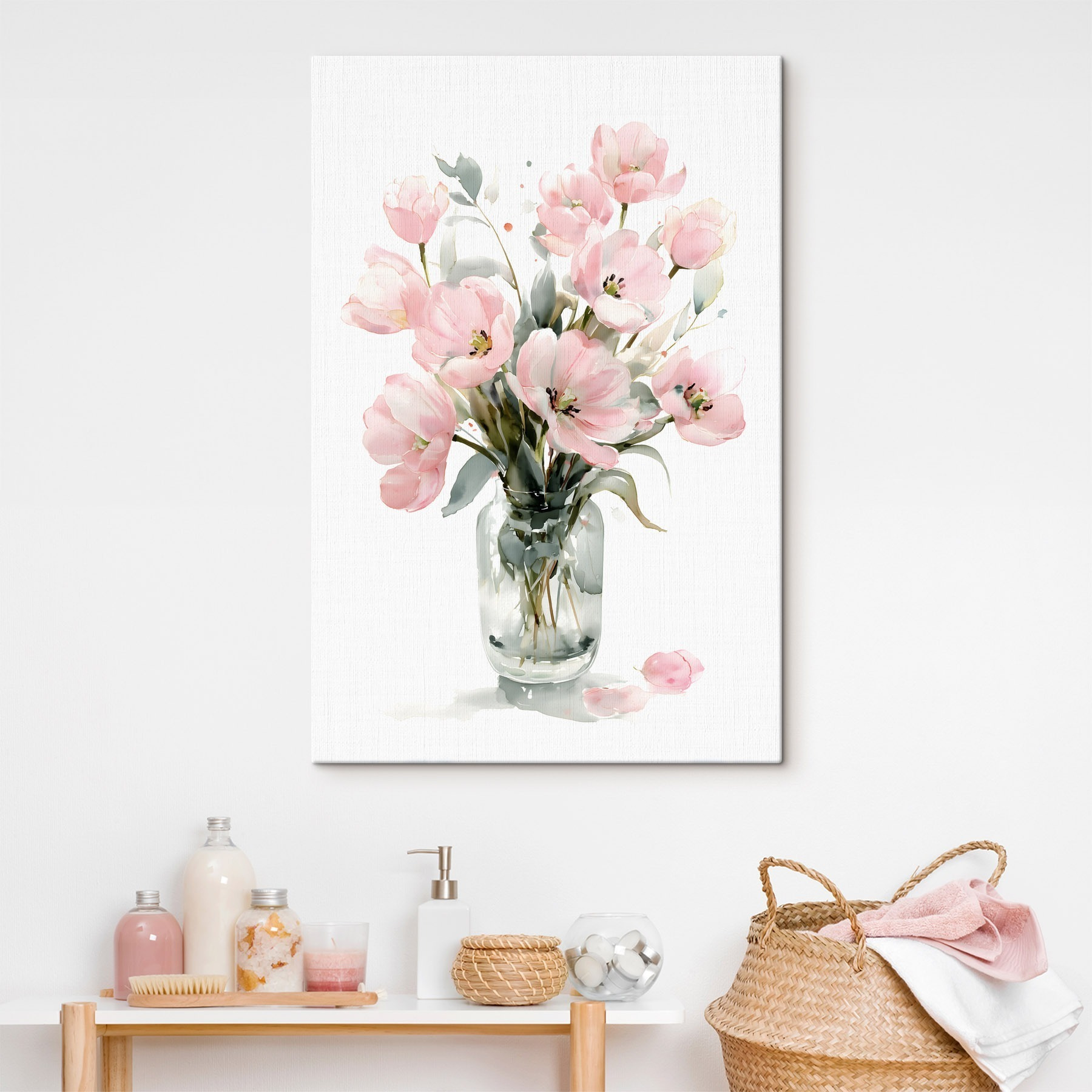 Watercolor of flowers in a glass vase