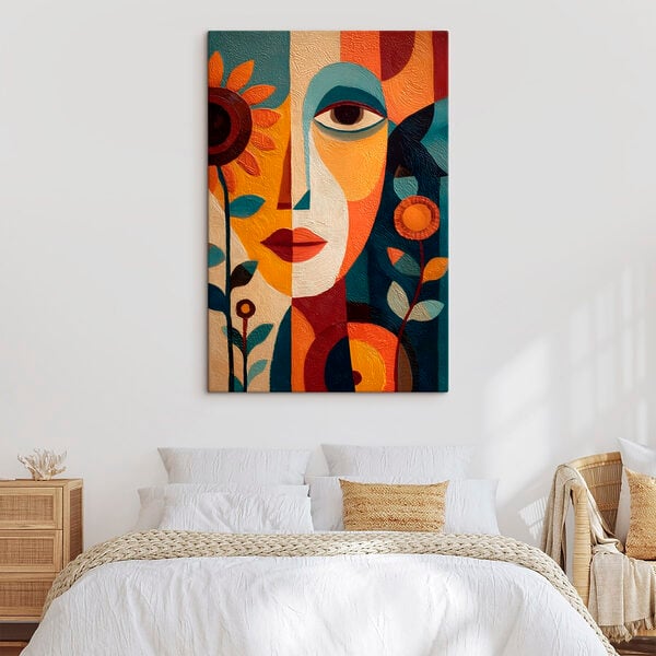 Painting of a woman's face and flowers