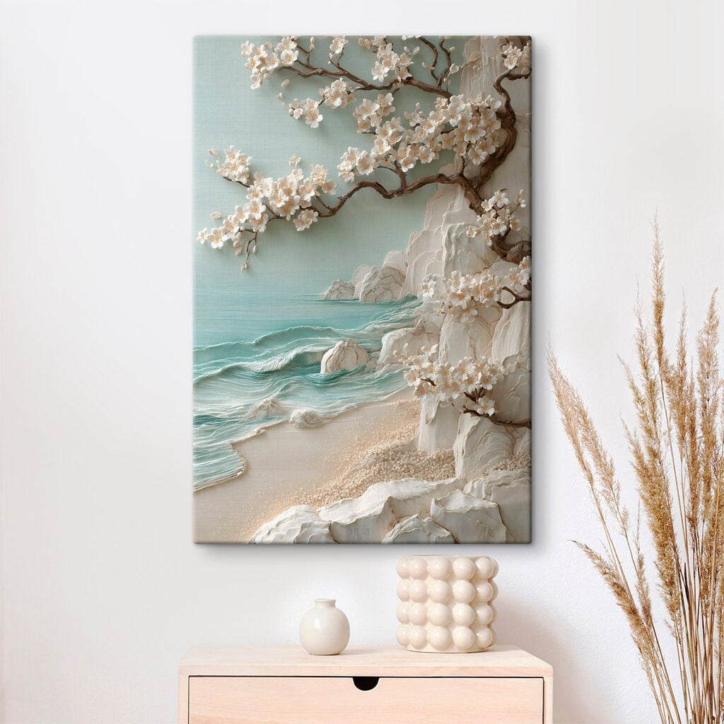 Tree with white flowers on a beach
