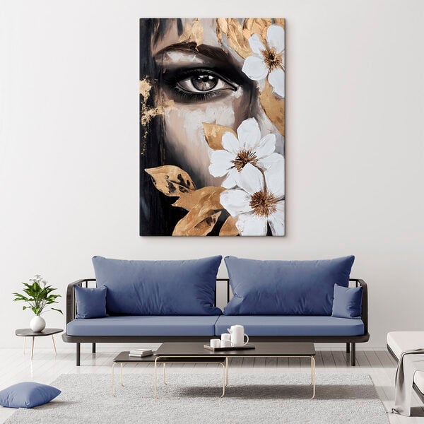 Painting of a woman's eye and flowers