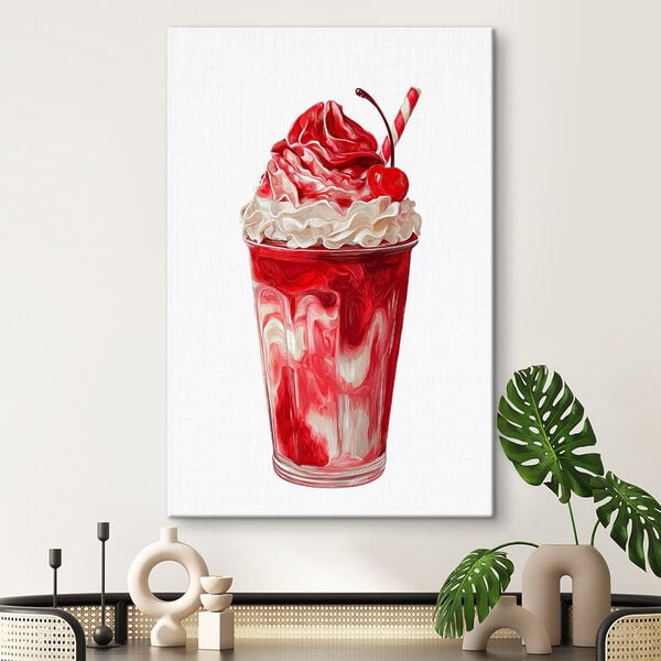 Tablouri Tablouri Milkshake roșu și alb, servit cu un pai (SKU: s49311)