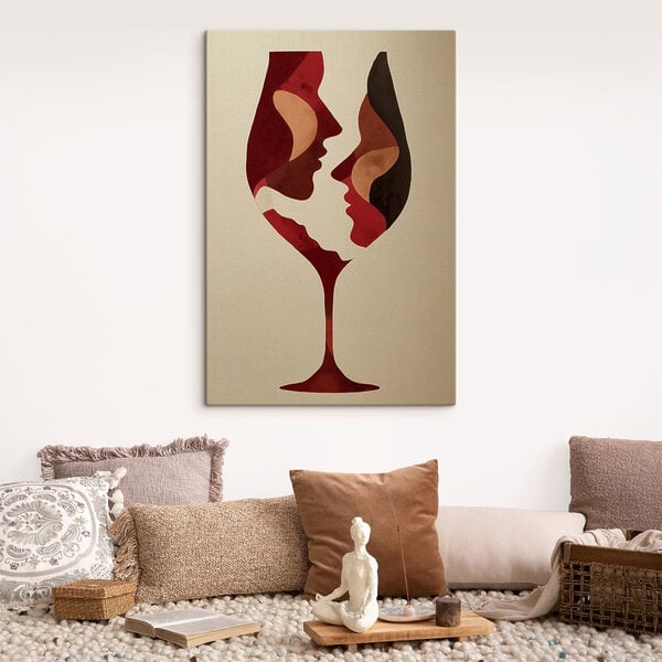 Tablouri Tablouri Pahar de vin cu chipuri desenate pe el (SKU: s49322)
