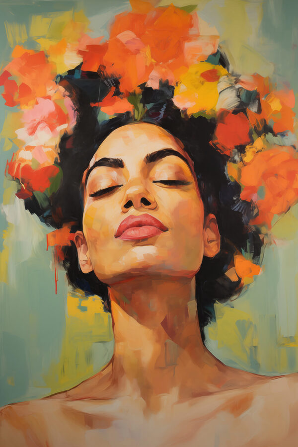 Painting of a woman with flowers in her hair