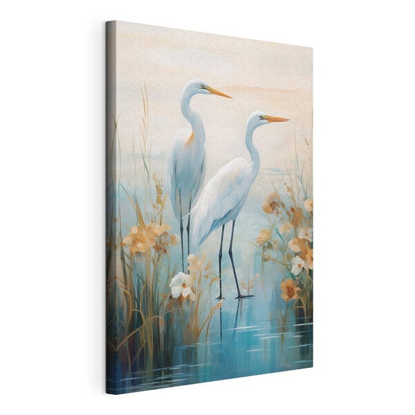 Painting of birds standing in water