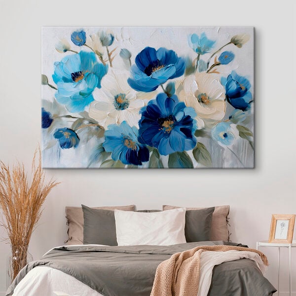 Painting of blue and white flowers