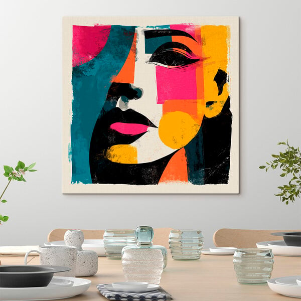 Woman's face with colorful squares