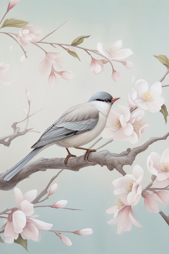 Bird on a branch with flowers