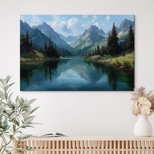River with trees and mountains in the background