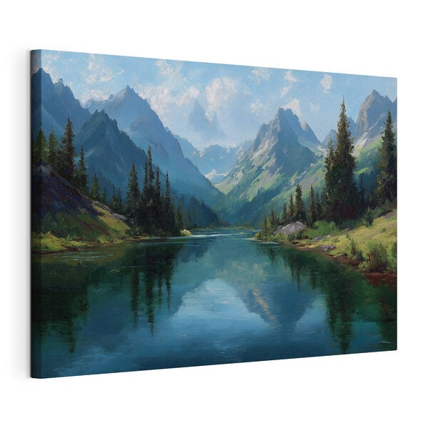 River with trees and mountains in the background