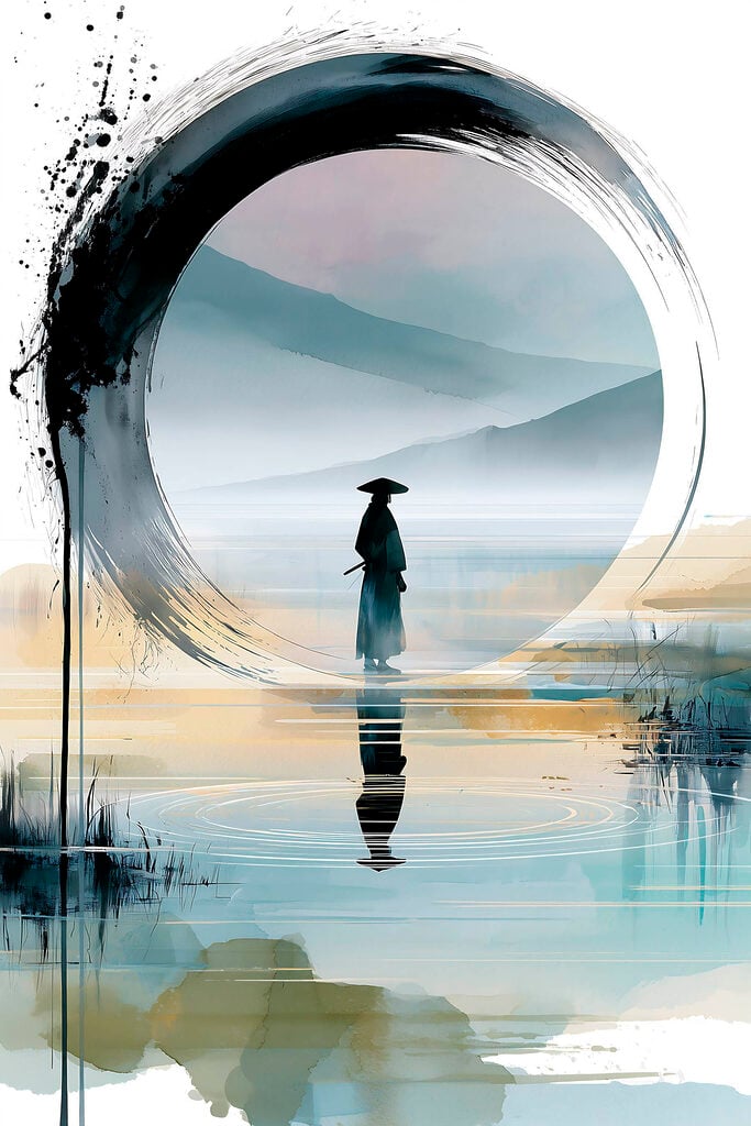 Painting of a man standing in a lake