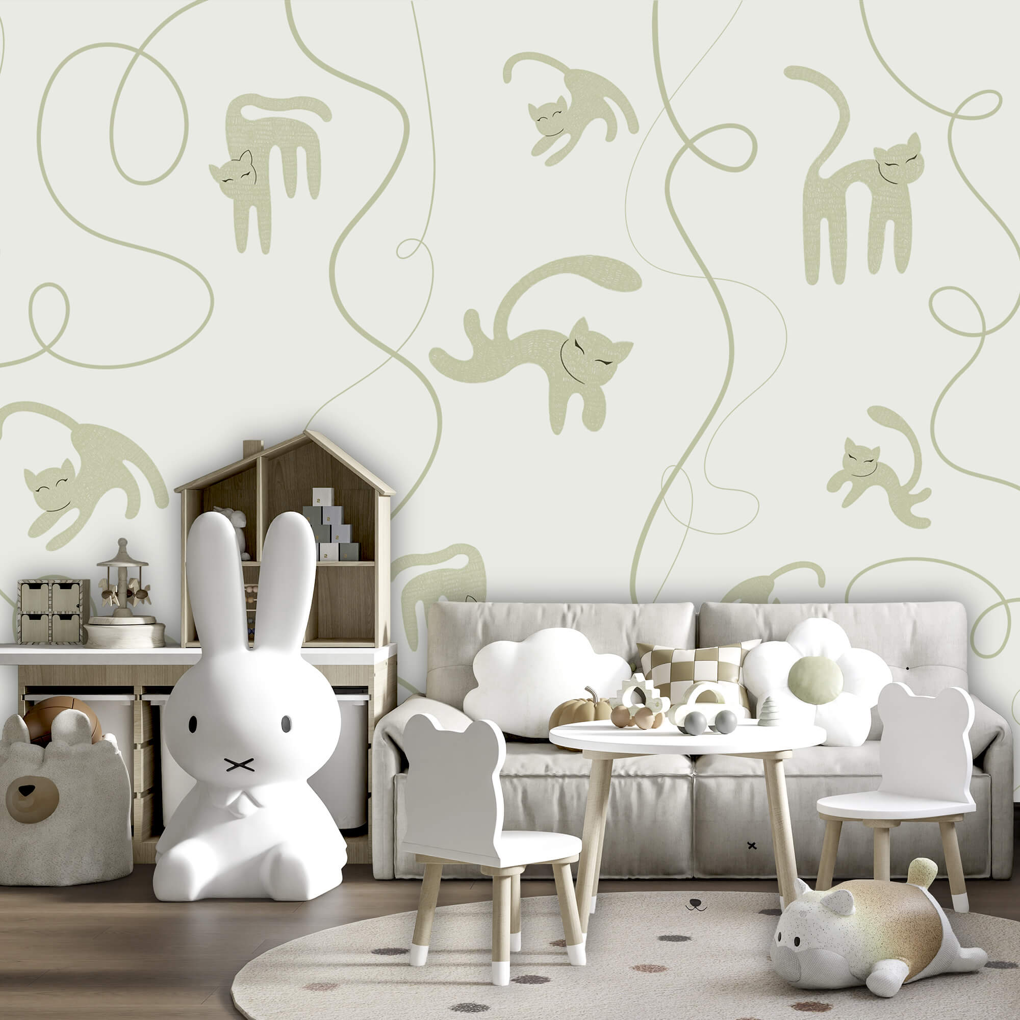 Motiv cu pisici și viță de vie