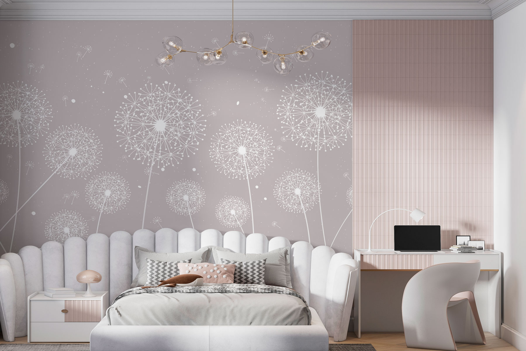 A white dandelions on a grey background A white dandelions on a grey background